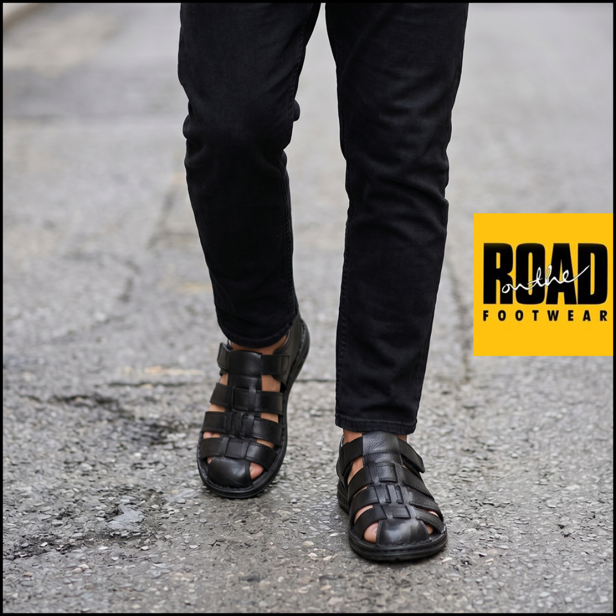 Road Footwear Ανδρικά Πέδιλα Δέρμα H16 Μαύρο