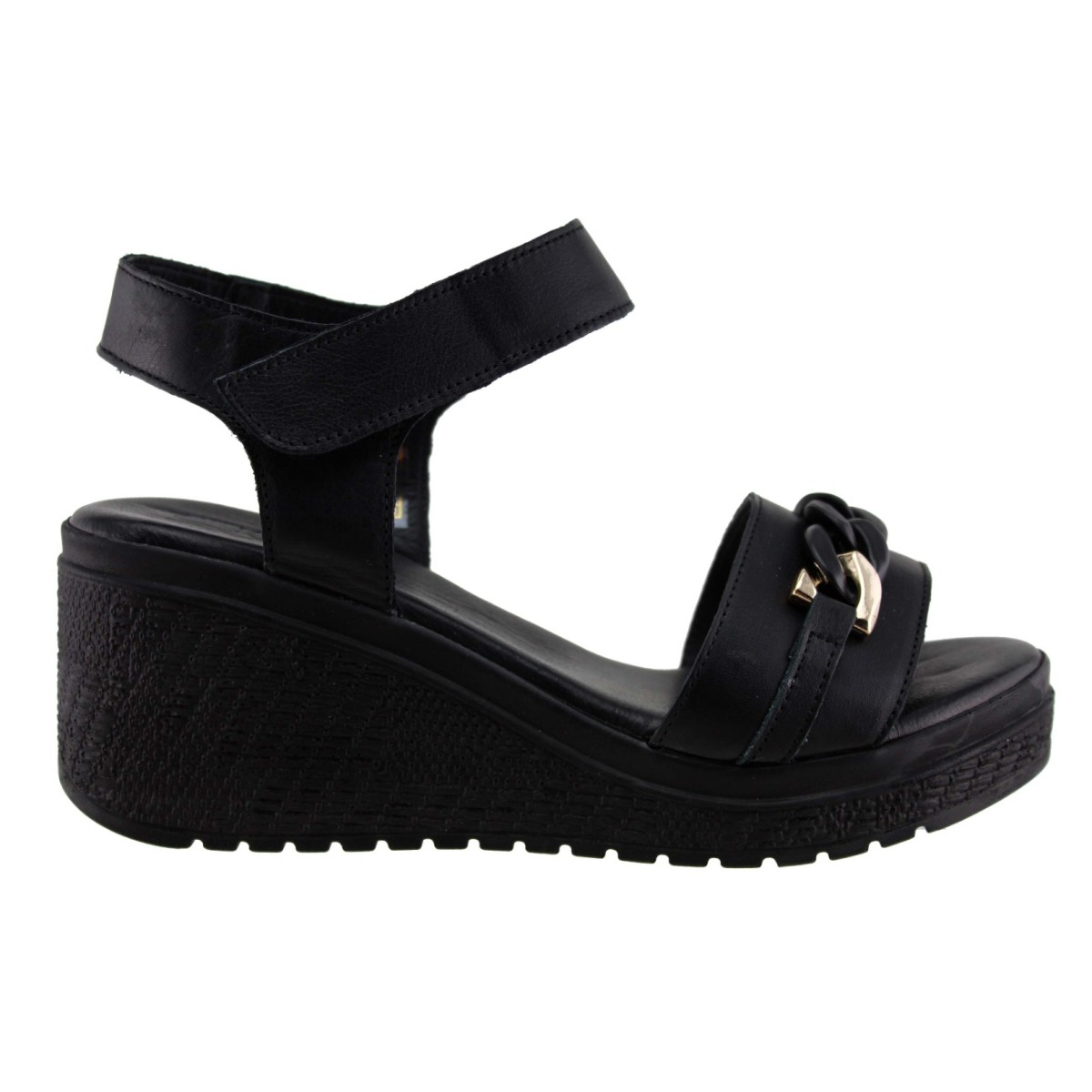 Act Shoes Γυναικεία Πέδιλα Πλατφόρμες Δέρμα 443071 Μαύρο