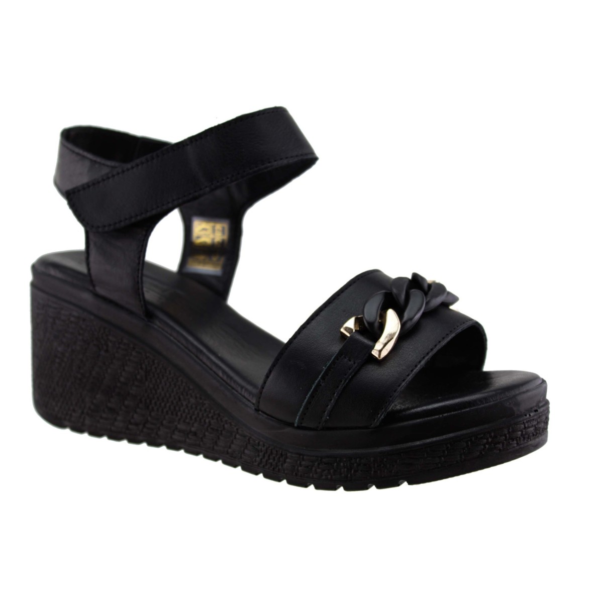 Act Shoes Γυναικεία Πέδιλα Πλατφόρμες Δέρμα 443071 Μαύρο