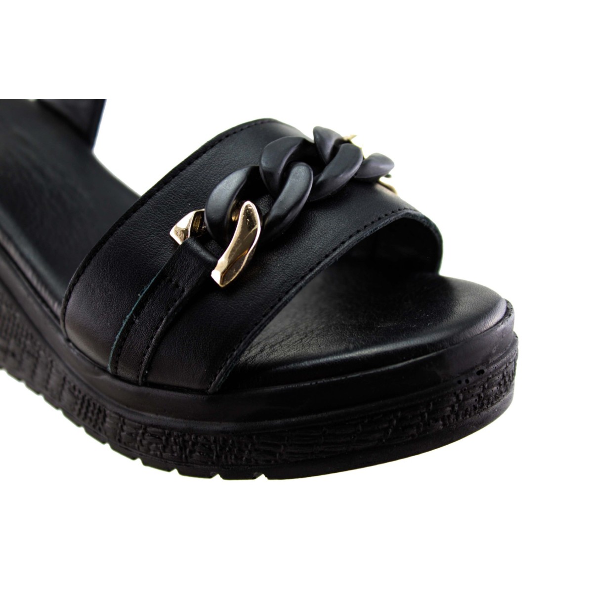 Act Shoes Γυναικεία Πέδιλα Πλατφόρμες Δέρμα 443071 Μαύρο