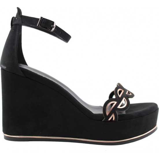 Bruni Shoes Γυναικεία Πέδιλα Πλατφόρμες 14019 Μαύρο Suede