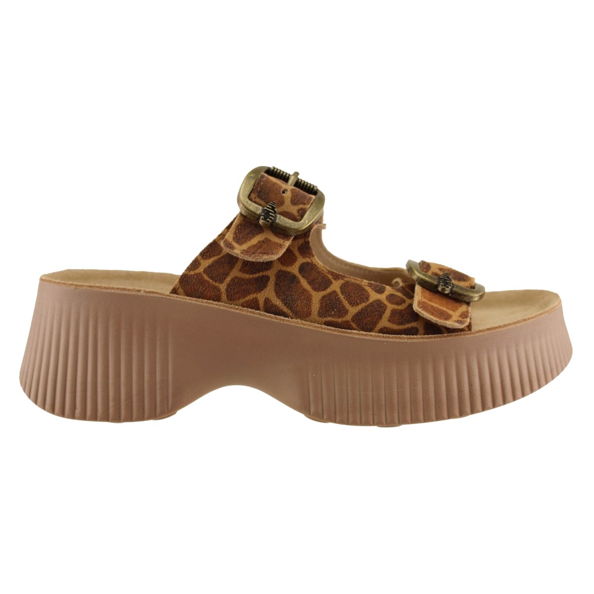 FANTASY SANDALS Γυναικεία Σανδάλια Πλατφόρμες Δέρμα S2100 Tabac Giraffe
