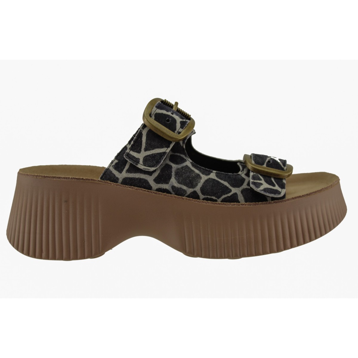 FANTASY SANDALS Γυναικεία Σανδάλια Πλατφόρμες Δέρμα S2100 Black Giraffe
