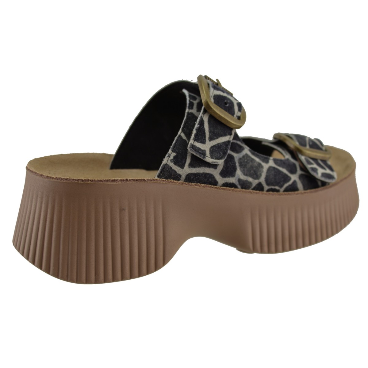 FANTASY SANDALS Γυναικεία Σανδάλια Πλατφόρμες Δέρμα S2100 Black Giraffe