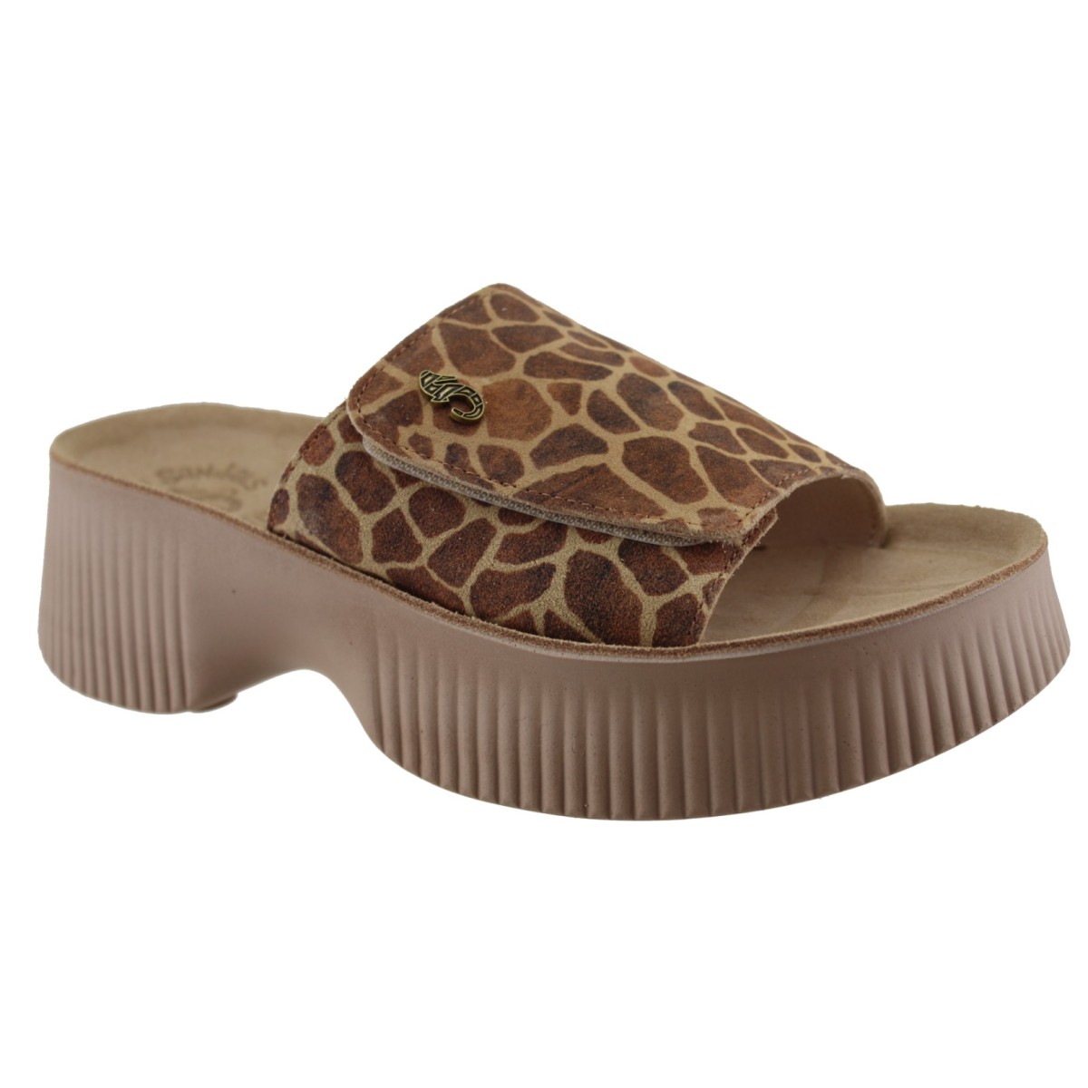 FANTASY SANDALS Γυναικεία Σανδάλια Πλατφόρμες Δέρμα S2101 Tabac Giraffe