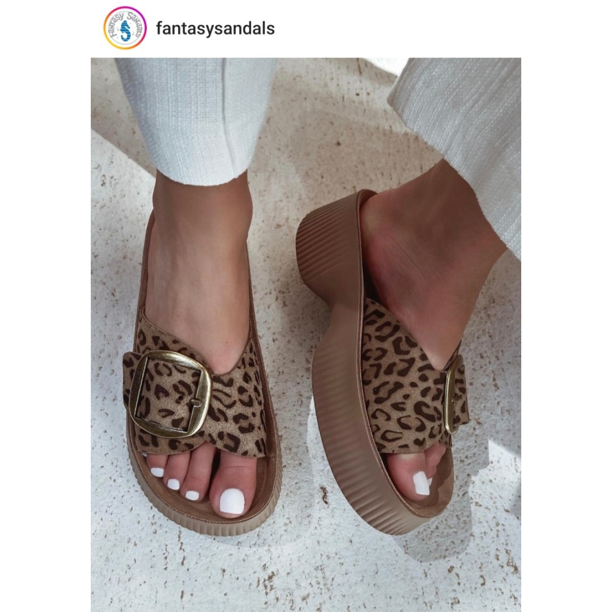 FANTASY SANDALS Γυναικεία Σανδάλια Πλατφόρμες Δέρμα S2105 Mocca Leopard
