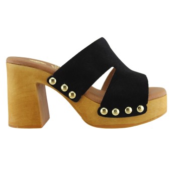 Marila Γυναικεία Mules Δέρμα 748-25009 Μαύρο Suede