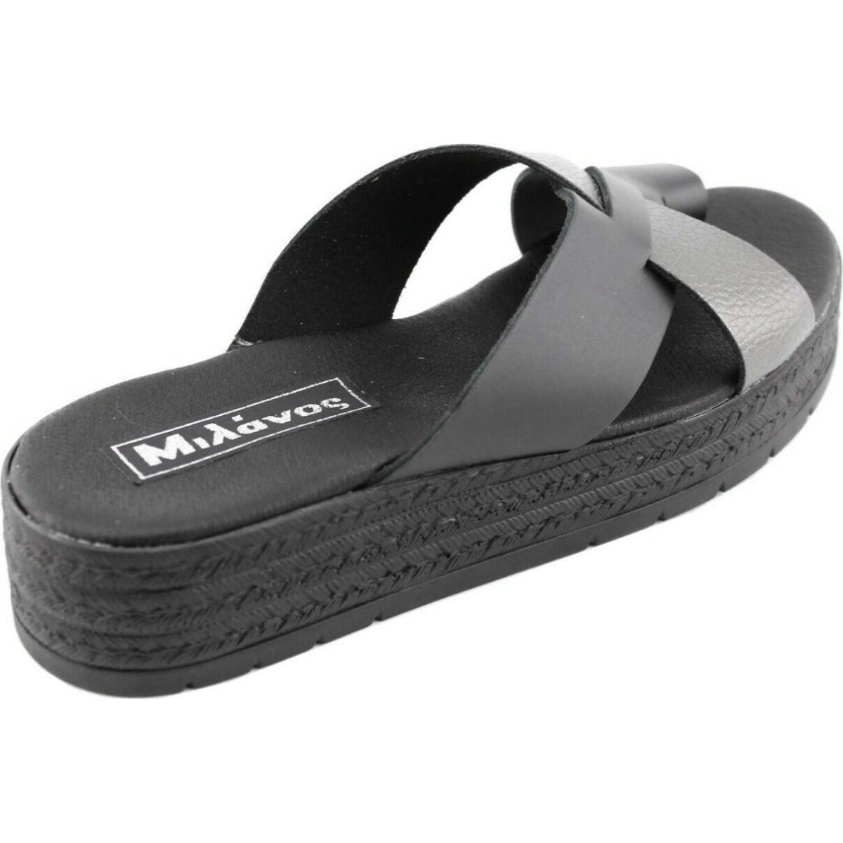 Milanos Γυναικεία Flatforms Δέρμα 6786 Mαύρο Ατσαλί