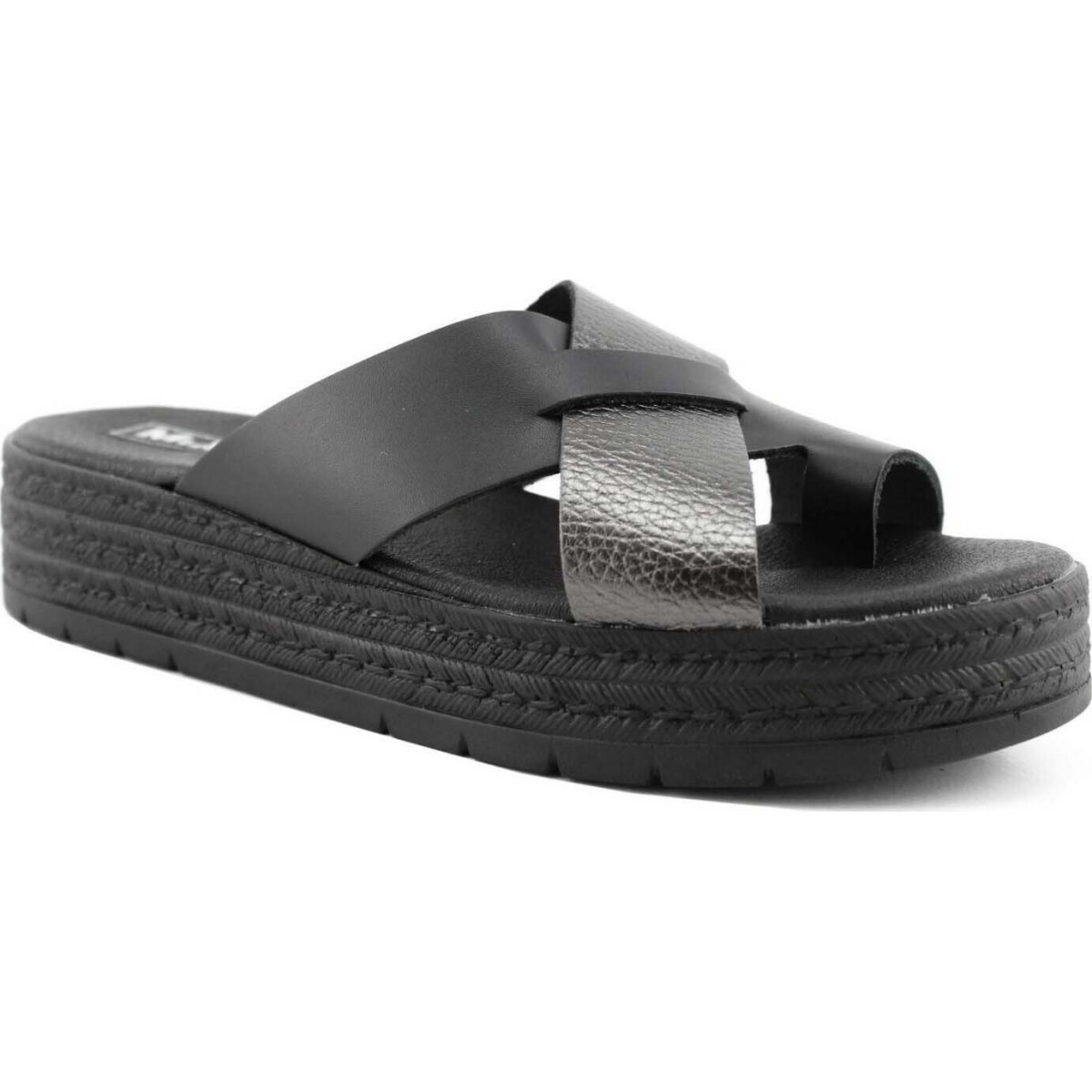 Milanos Γυναικεία Flatforms Δέρμα 6786 Mαύρο Ατσαλί