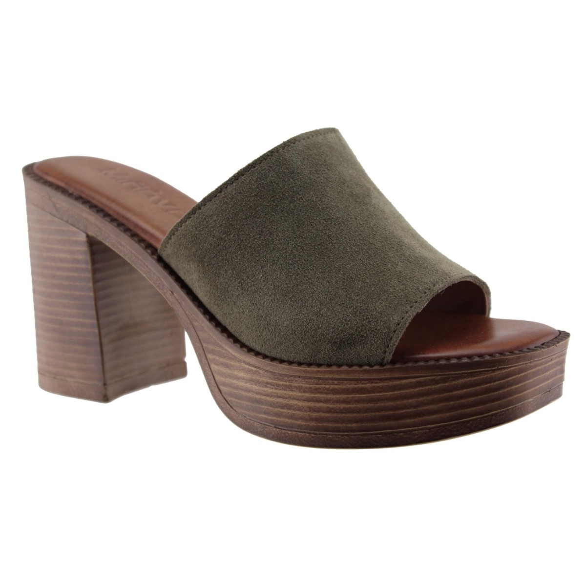 Milanos Γυναικεία Mules Δέρμα 502 Λαδί Suede