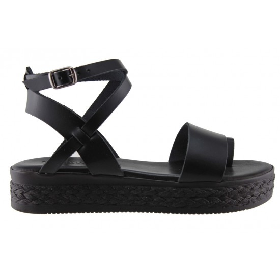 Milanos Shoes Γυναικεία Πέδιλα Flatforms Δέρμα 311 Μαύρο