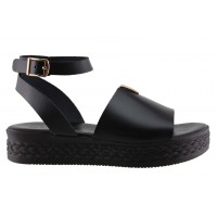 Milanos Shoes Γυναικεία Πέδιλα Flatforms Δέρμα 320 Μαύρο