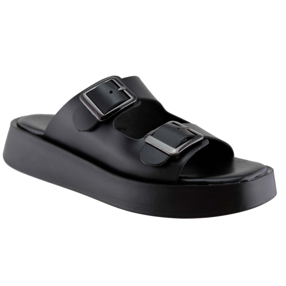 Milanos Γυναικεία Σανδάλια Flatform Δέρμα 219 Μαύρο