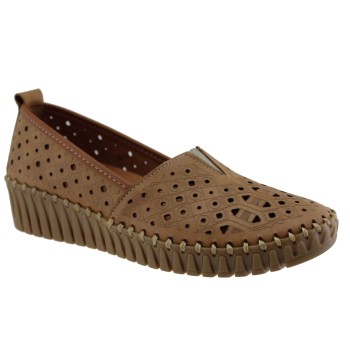 Road Shoes Γυναικεία Μοκασίνια Δέρμα 330-2 Ταμπά