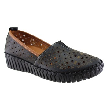 Road Shoes Γυναικεία Μοκασίνια Δέρμα 330-2 Μαύρο