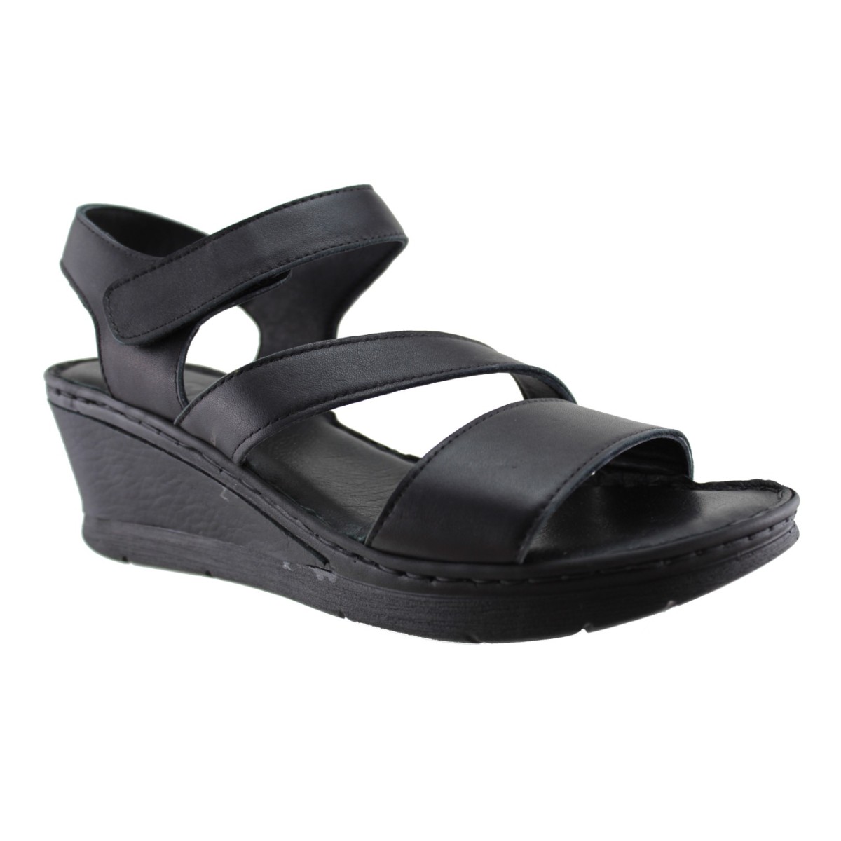 Road Shoes Γυναικεία Πέδιλα Πλατφόρμες Δέρμα 18-261 Μαύρο