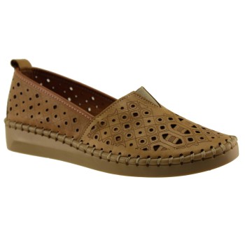 Road Shoes Γυναικεία Μοκασίνια Δέρμα 325-1 Ταμπά