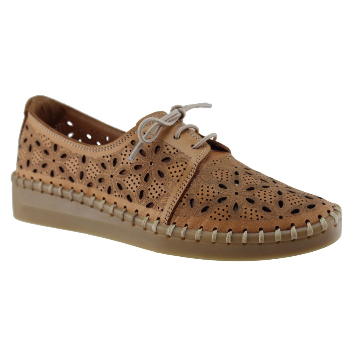 Road Shoes Γυναικεία Μοκασίνια Δέρμα 302-2 Ταμπά
