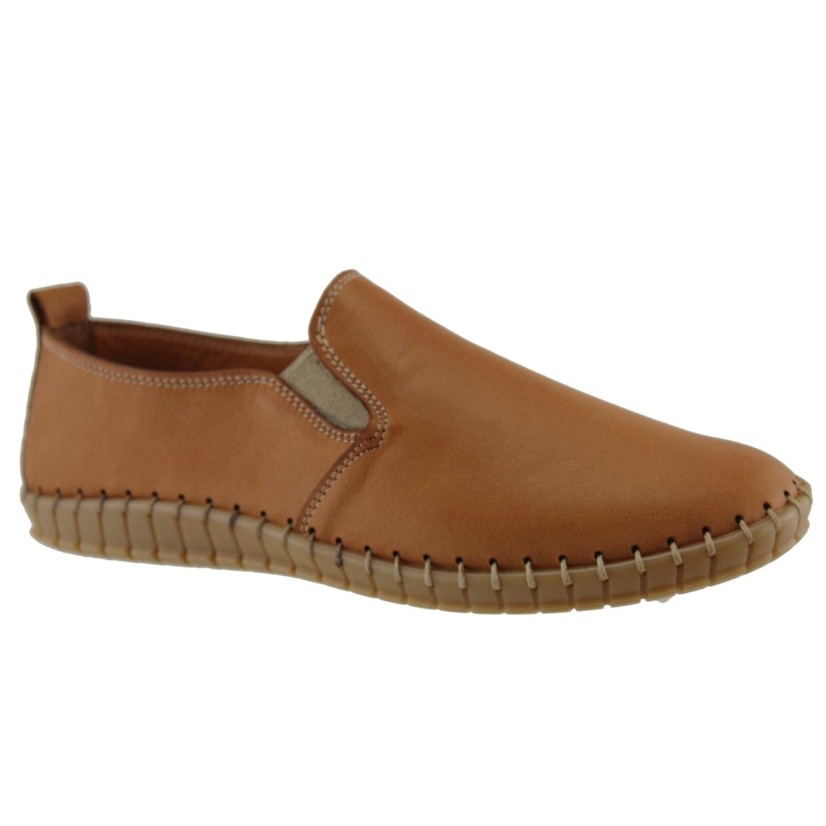 Road Shoes Γυναικεία Μοκασίνια Δέρμα 17113N Ταμπά
