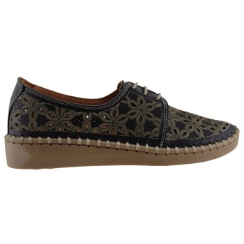 Road Shoes Γυναικεία Μοκασίνια Δέρμα 302-2 Μαύρο Γκρι