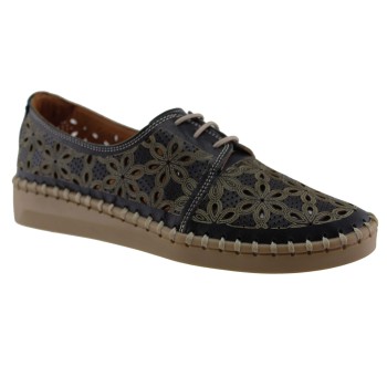 Road Shoes Γυναικεία Μοκασίνια Δέρμα 302-2 Μαύρο Γκρι