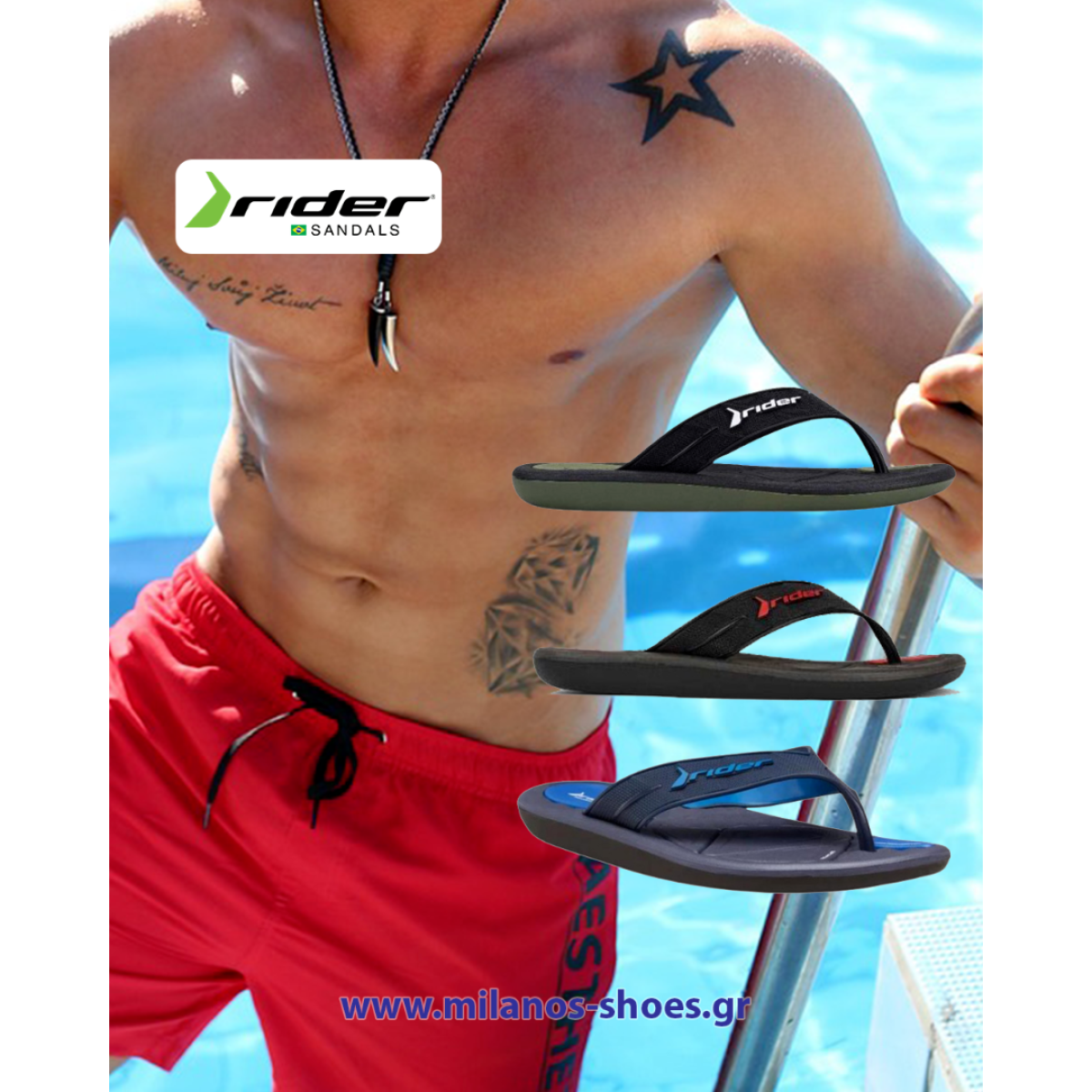 Rider Ανδρικές Σαγιονάρες 780-25001 (11315-BD266) Μαύρο Γκρι Rider Ανδρικές Σαγιονάρες 780-25001 (11315-BD266) Μαύρο Γκρι