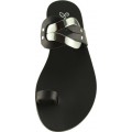 Sandia Shoes Γυναικεία Σανδάλια Δέρμα P-002 Mαύρο Ατσαλί
