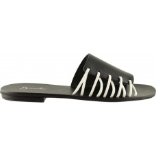 Sandia Shoes Γυναικεία Σανδάλια Δέρμα P-012 Mαύρο Λευκό