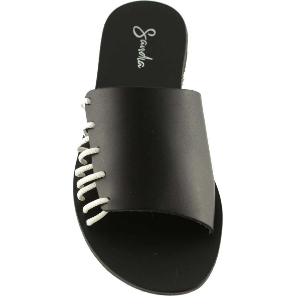 Sandia Shoes Γυναικεία Σανδάλια Δέρμα P-012 Mαύρο Λευκό