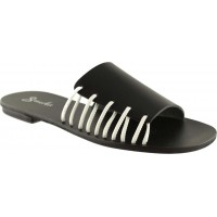 Sandia Shoes Γυναικεία Σανδάλια Δέρμα P-012 Mαύρο Λευκό
