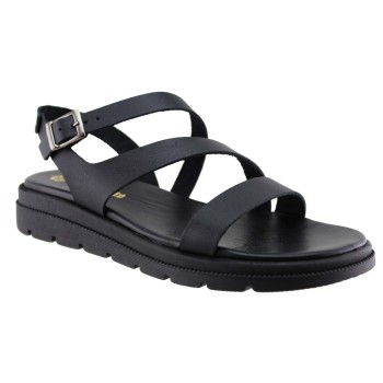 Stefania Γυναικεία Πέδιλα Flatforms Δέρμα 0313 Μαύρο