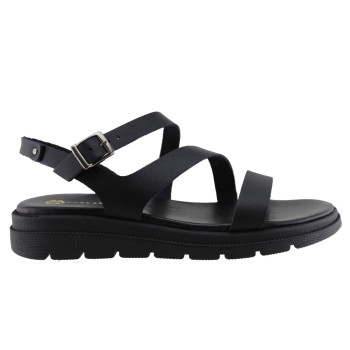 Stefania Γυναικεία Πέδιλα Flatforms Δέρμα 0313 Μαύρο