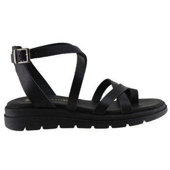 Stefania Γυναικεία Πέδιλα Flatforms Δέρμα 0345 Μαύρο