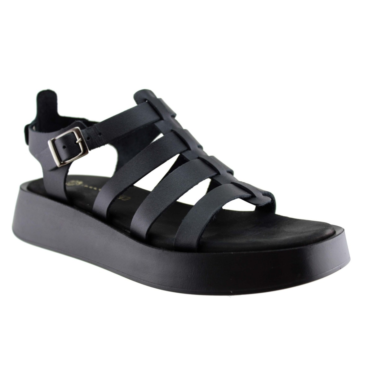 Stefania Γυναικεία Πέδιλα Flatforms Δέρμα 3843 Μαύρο