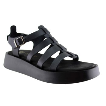 Stefania Γυναικεία Πέδιλα Flatforms Δέρμα 3843 Μαύρο