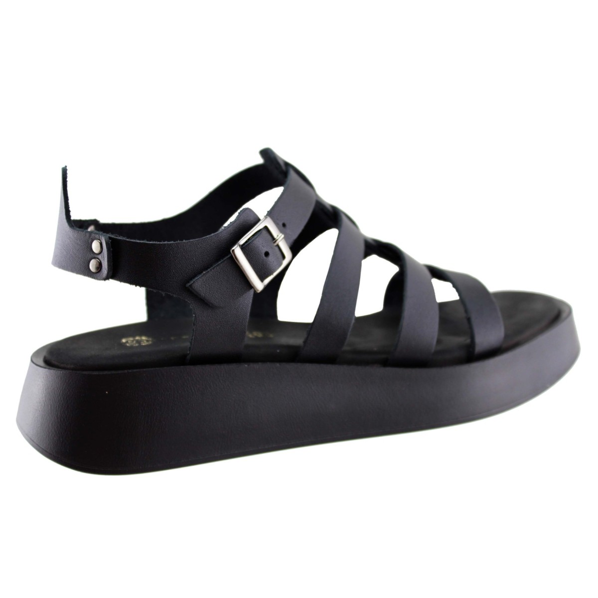 Stefania Γυναικεία Πέδιλα Flatforms Δέρμα 3843 Μαύρο