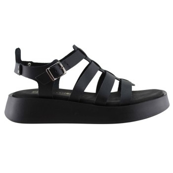 Stefania Γυναικεία Πέδιλα Flatforms Δέρμα 3843 Μαύρο