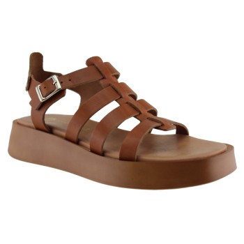 Stefania Γυναικεία Πέδιλα Flatforms Δέρμα 3843 Ταμπά